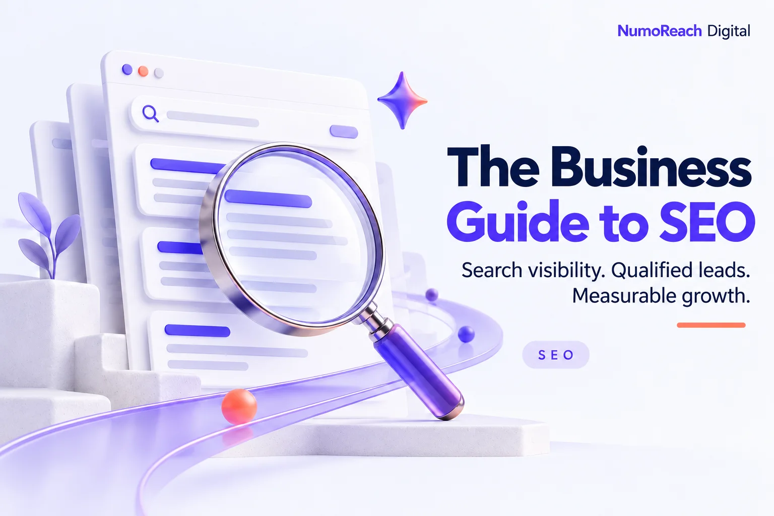 Search engine optimization concept with a magnifying glass and search results